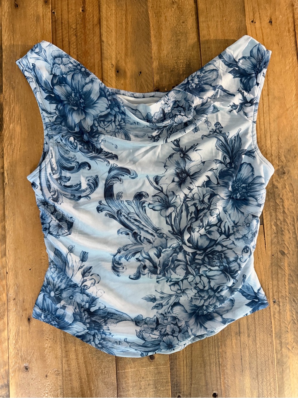 Anthropologie Blue Sloane Floral Cowl Tank Top